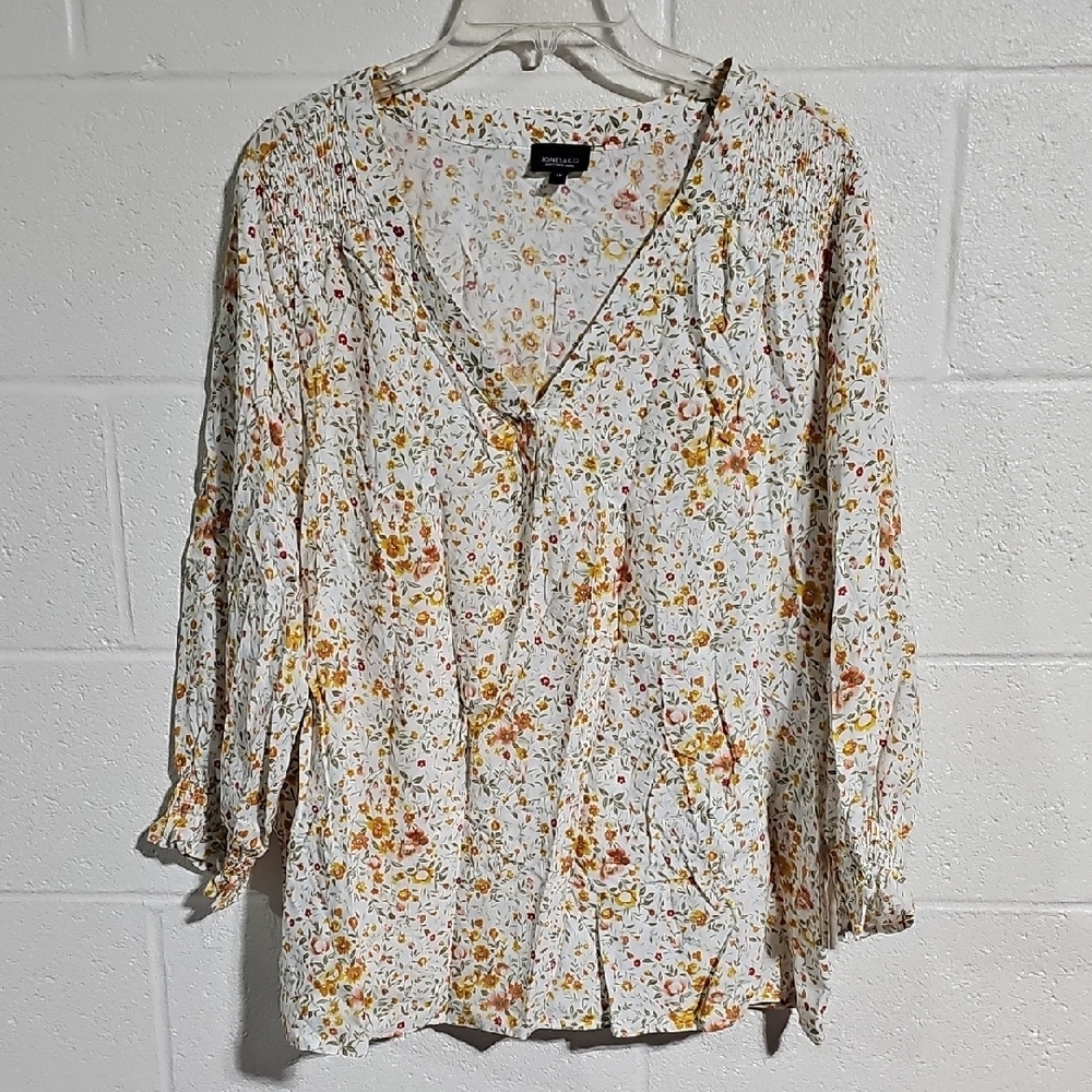 Jones New York Cream 3/4 Sleeve Relaxed Blouse